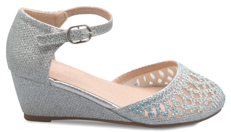 Olivia K Girls Glitter and Rhinestone Open Toe Wedge Heel (Toddler/Little Girl), SILVER Y3 - Image 2